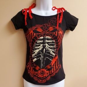 Womens TOO FAST Corset Graphic off shoulder Tee S